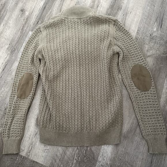 Barbour Cardigan Sweater Womens Sz 10 Taupe 100% Cotton Shawl Collar Button Up - Picture 6 of 8